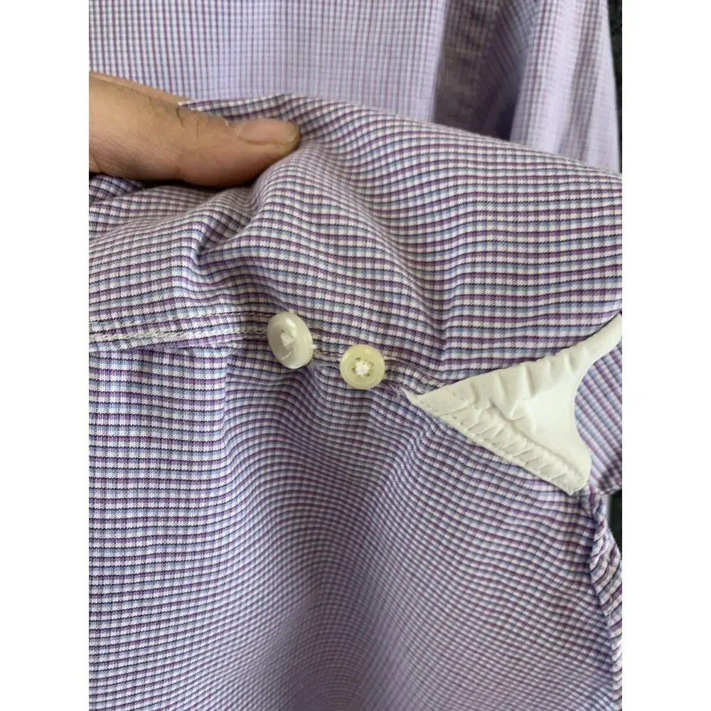 J. Crew Shirt Mens Medium 15-15.5 Purple White Micro Gingham Check 2-Ply Cotton